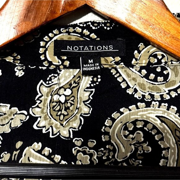 Vintage Black Paisley Print Button-Up Shirt By Notations M - Picture 3 of 7
